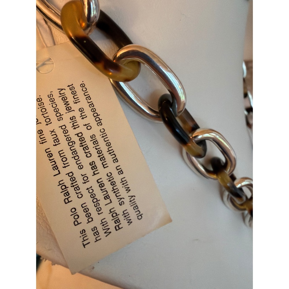 Ralph Lauren Necklace Silver Tortoise Faux Resin Chunky Link Chain Equestrian - Picture 4 of 5